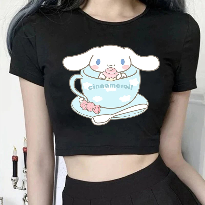 Fashion Cinnamoroll T Shirt Crop Top Women T-shirt Sanrio Clothes Cropped Tshirt Tops Tee Women Clothing Girls Clothes