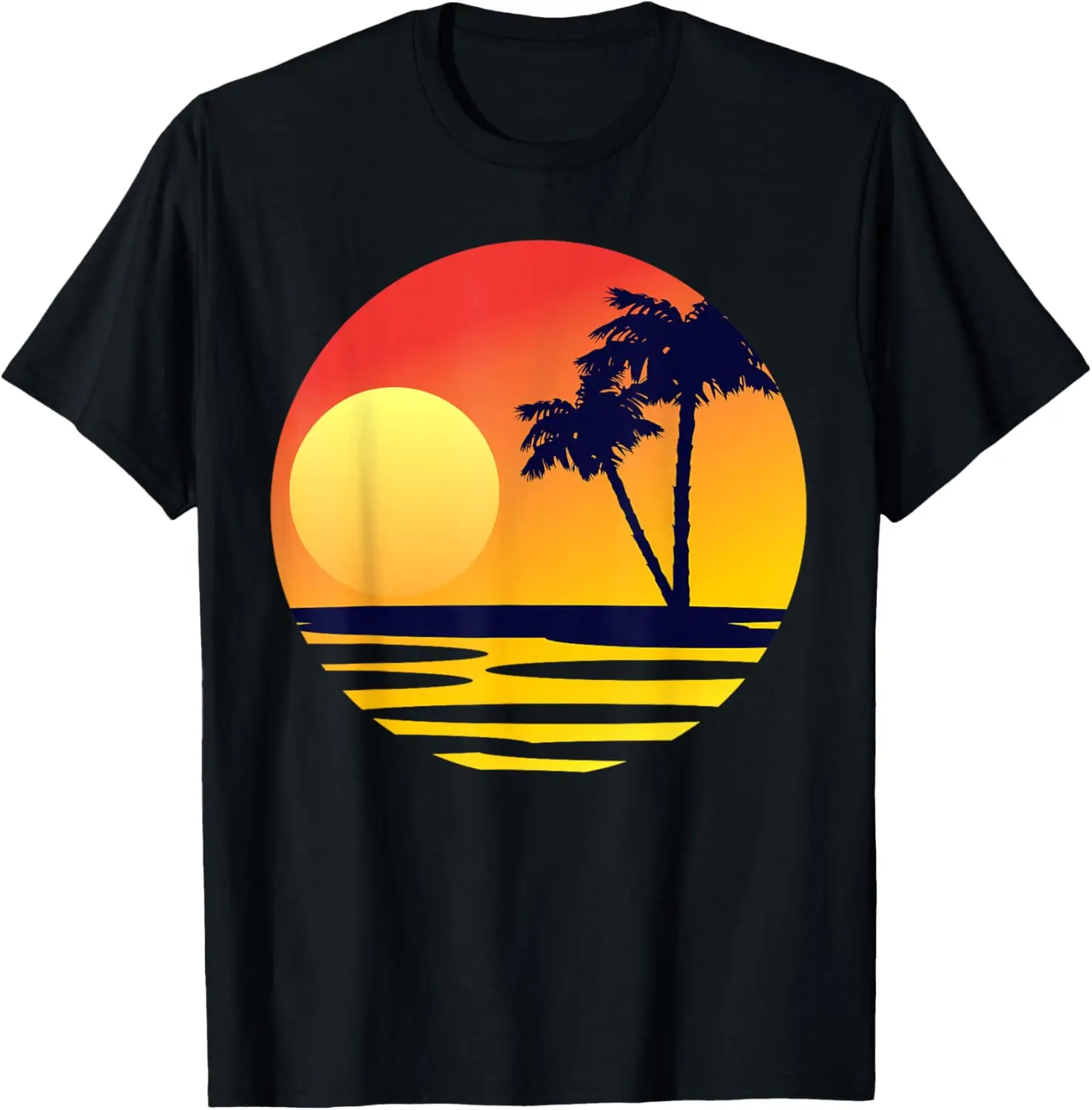 Sunset Beach Silhouette Tropical Palm Tree Sunny Lover Gift T-Shirt