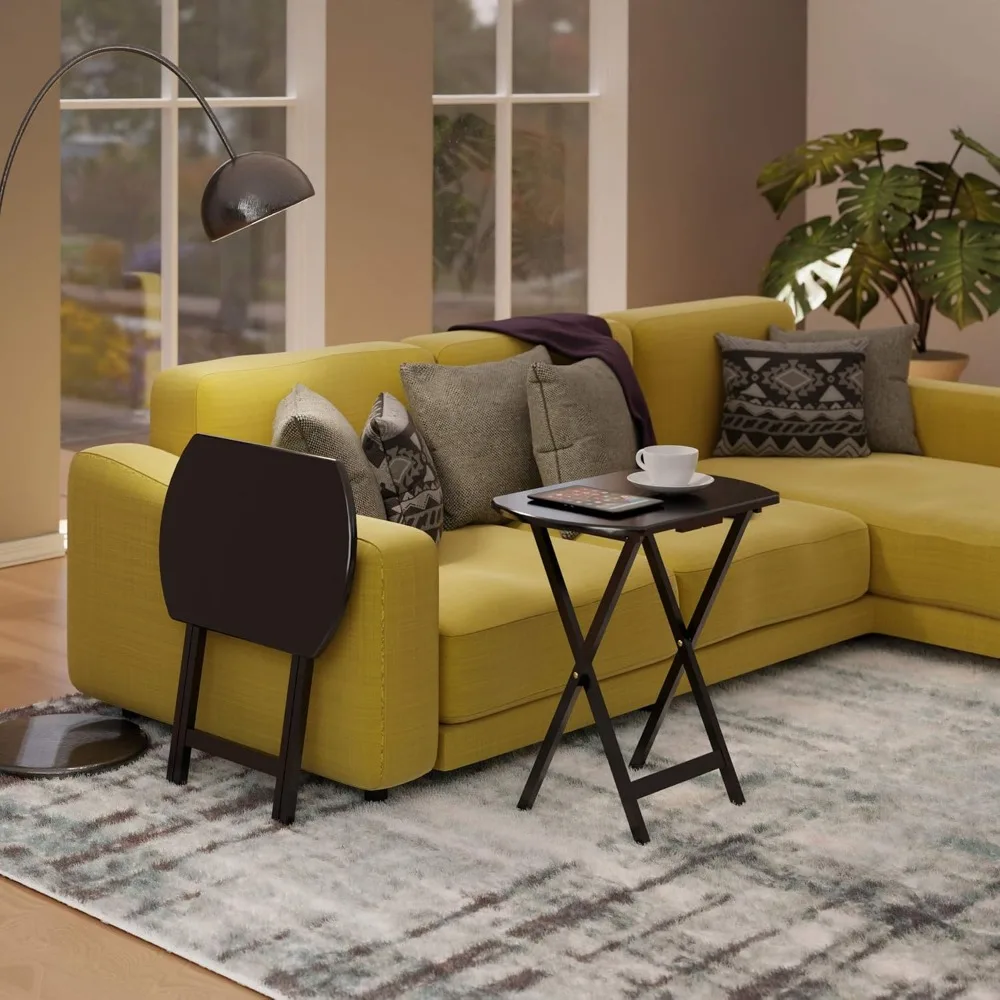 Foldable Snack Table Set of 2, Oversized for Living Room, Coffee Finish, No Assembly Required