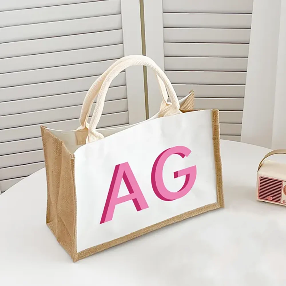 

Personalized Tote Bag Shadow Monogram Beach Jute Bag Bachelor Party Bridesmaid Gift Seaside Wedding Souvenir Honeymoon Accessory