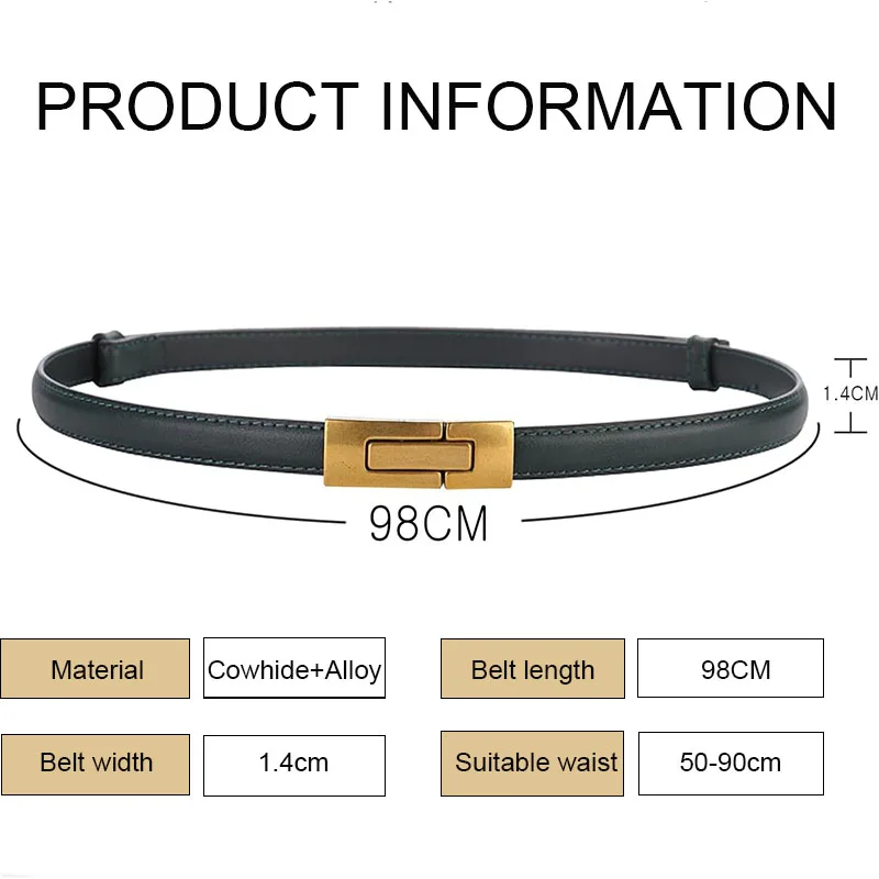 Women\'s Belt Adjustable Skinny Genuine Leather  For Dress Pants Slim Waist Belt Alloy Buckle Waistband Dresses Jeans Belts