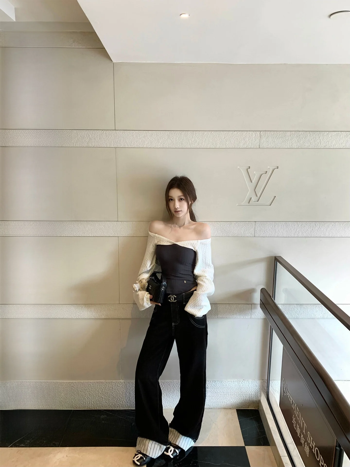 

Chestnut Cocoa Color Block Jeans Straight Leg Cotton Casual Pants Reconstructed Leg Shape Turn up Hem Stitching Contrast