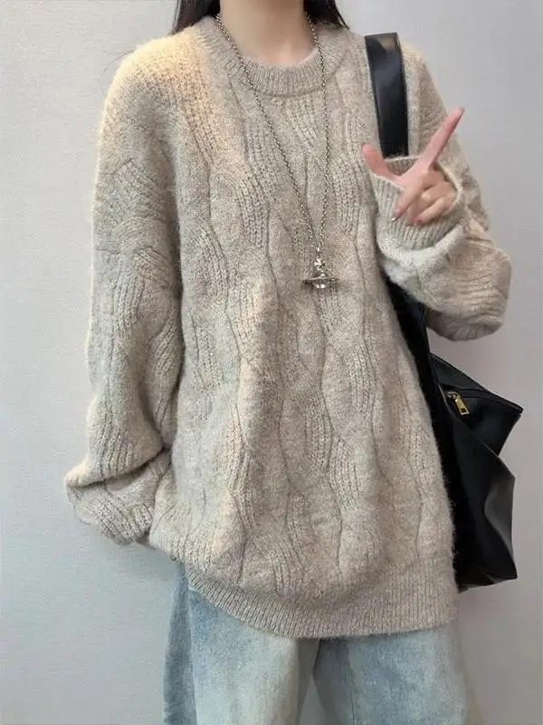 

Мужской вязаный свитер с круглым вырезом, осенне-зимний, новый, теплый, из полиэфирного волокна, с длинными рукавами, повседневный, модный, для пар