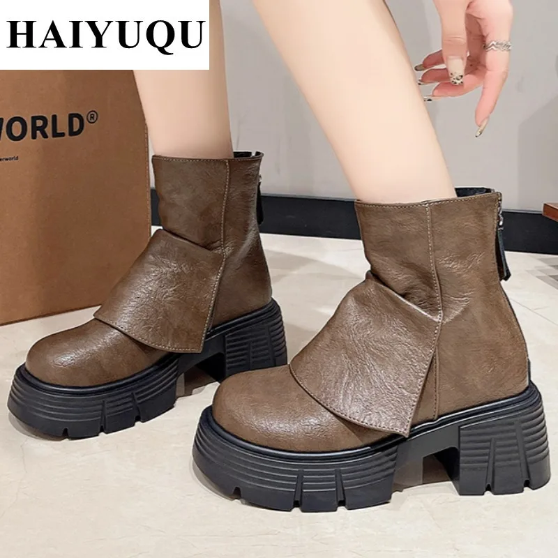 Platform Flats Ankle Women Boots Brand Winter High Heels Fashion Shoes 2025 Trend Goth Chelsea Pumps Walking Shoes Botas Mujer