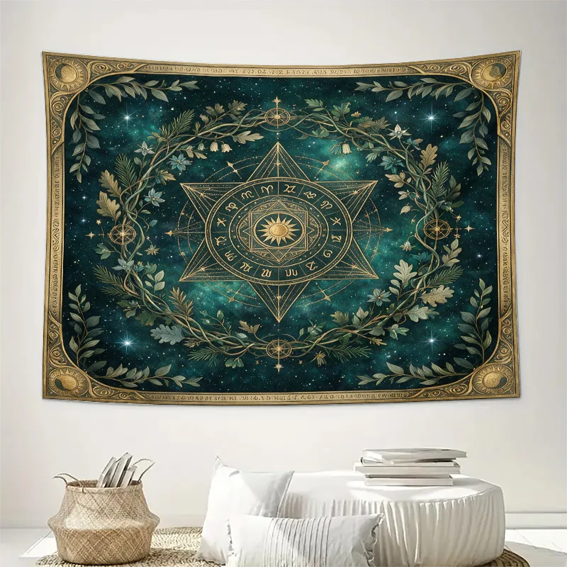 Deep Space Galaxy Bohemian Zodiac Curtain Tapestry Celestial Star Astrology Window Decor Greenery Botanical Boho Night Sky Room