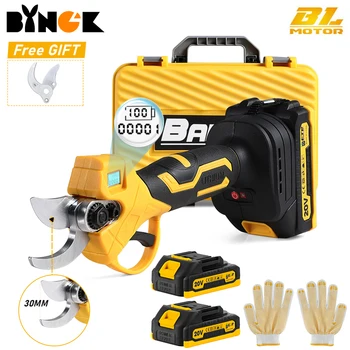 브러시리스 전기 전정 가위, 무선 충전식 가위, 목공 절단 정원 도구, 배터리 LED 디스플레이 포함, 30mm