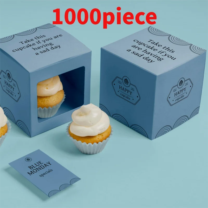 

10 00piece.Custom.Custom Logo Printed Small Cake Box Macaron Cupcake Bakery Dessert Cookie Boxes With Window