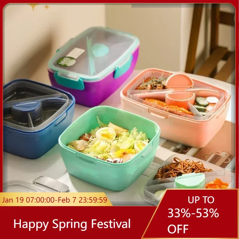 

Picnic Bento Box Portable Vegetable Fruit Salad Plastic Lunch Box Gym School Office Food Container with Spoon and Knife BPA-Free