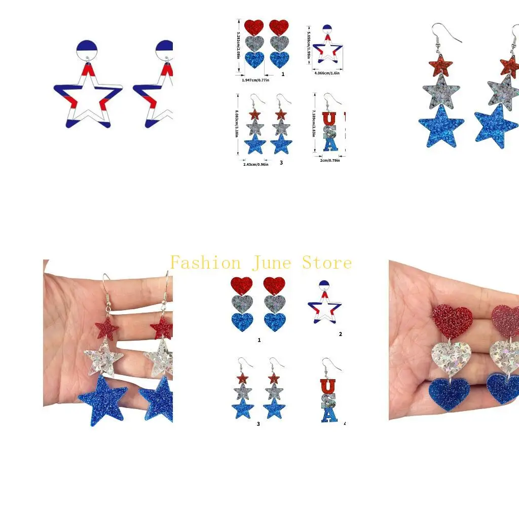 N5KA Stylish Striped Heart Star Drop Earrings Hypoallergenically Acrylic Ear Accessories Handmade Jewelry Gift For Her