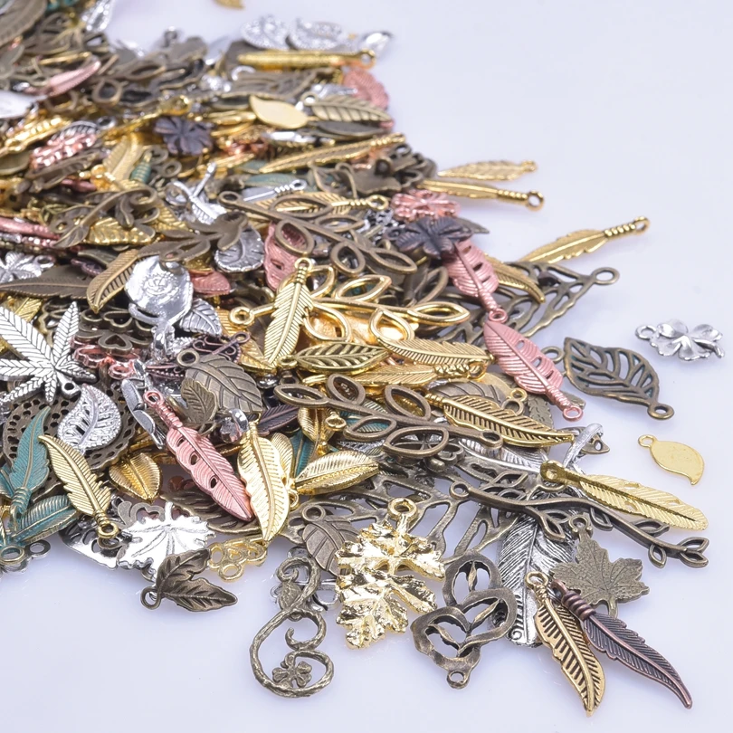 30pcs Radom Mix Plant Leaf Charms For Jewelry Making Supplies Vintage Pendant Charm Handmade Earring Necklace Retro Accessories