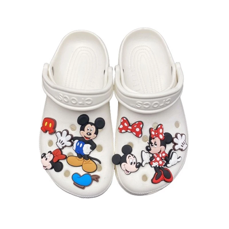 9Pcs Disney Cartoon Mickey Minnie Shoe Charms for Clogs Bubble Slides Sandals PVC Shoe Buckle Shoe Decorations Accessories Gift