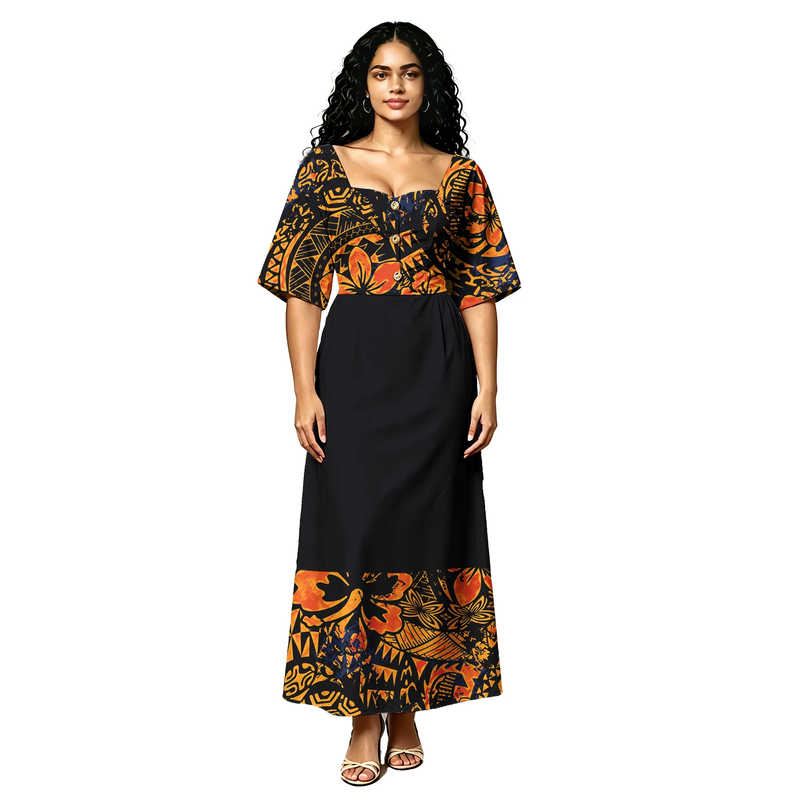 Polynesian Island Holiday Party Formal Dress Hawaiian Tropical Pattern Fashion Short Sleeve Women's Dress Samoan Custom Clothes