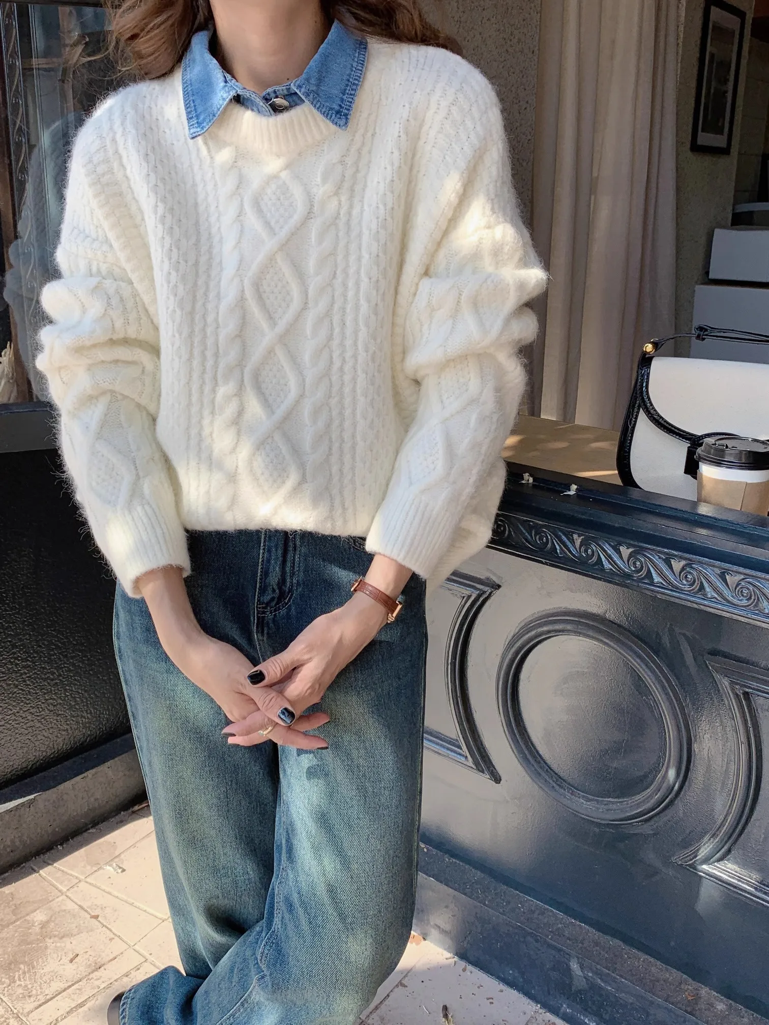 

Белый вязаный свитер, женский осенне-зимний свободный круглый пуловер Ne, удобный мягкий корейский топ в стиле ретро