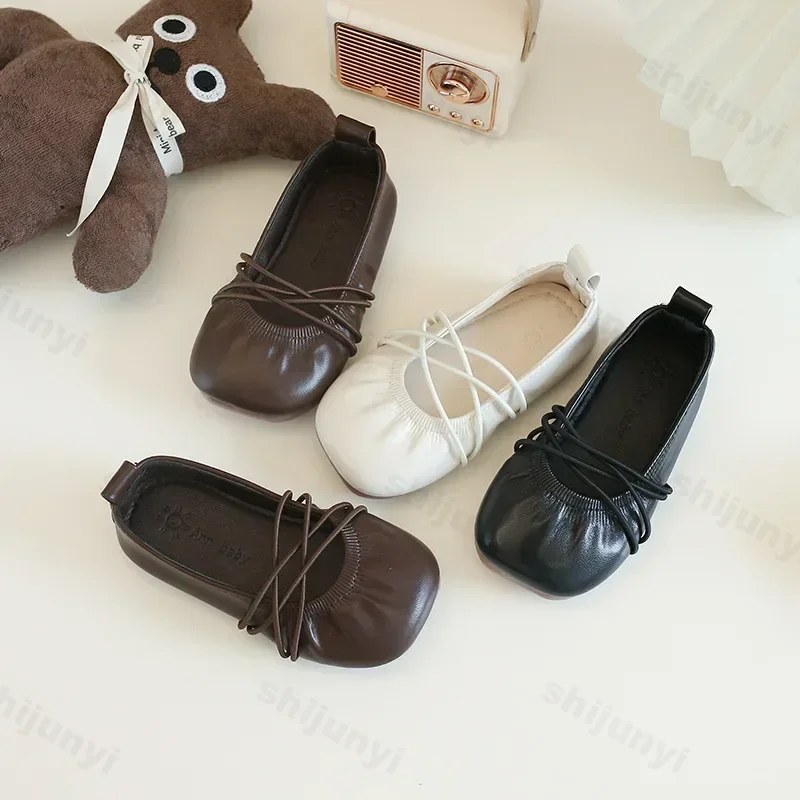 

Baby Girls Leather Shoes Soft Princess Ruffles Pleated Mules Kids Casual Flats Slip-on 2025 Autumn New Children's Dress Shoes
