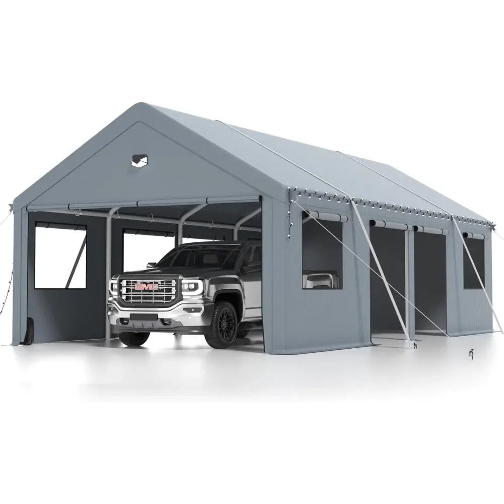 13X25 heavy-duty portable carport garage, carport roof with side doors, all-weather outdoor car shelter