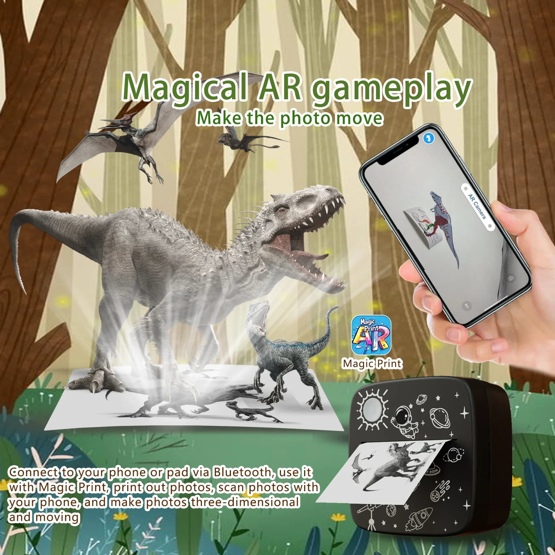 Kids AR Portable Printer Thermal Paper Stickers Paper Mini Portable Printer Thermal Printing Pocket Printer Photo Printers Toys