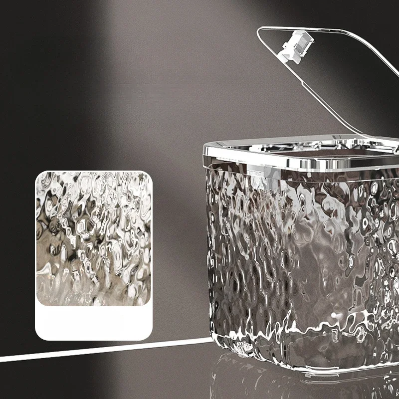Light Luxury Water Corrugated Desktop Pop-up Lid Trash Can Glacier Pattern Desktop Trash Can Home Portable Storage Paper Basket