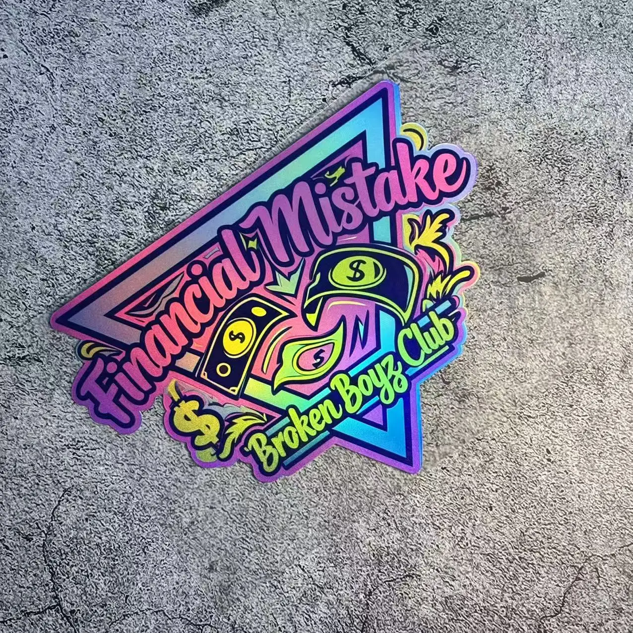 Financial Mistake Broken Boyz Club Holographic Vinyl Stickers, Waterproof JDM Decals for Car Window, Bumper & Trunk Modification