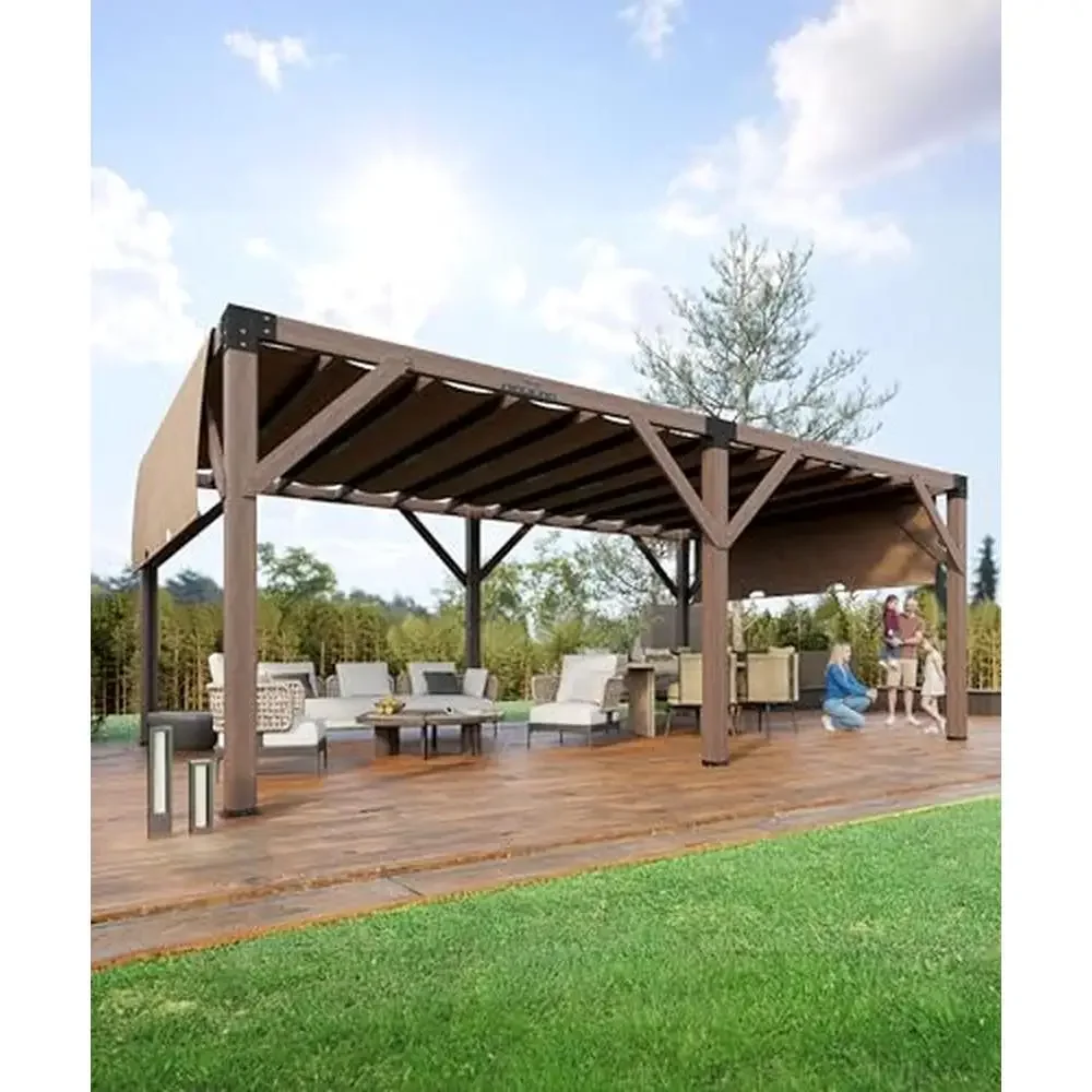 

12x20 Ft Wood Pergola Sunshade Canopy Outdoor Backyard Deck Garden Reddish-Brown Cedar Spruce Composite Wind-Resistant Superior