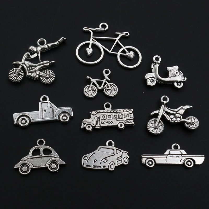 20pcs Antique Silver Plated Bike Car Motorcycle Truck Vehicle Charms Pendant Metal DIY Handmade Jewelry Findings Accessories