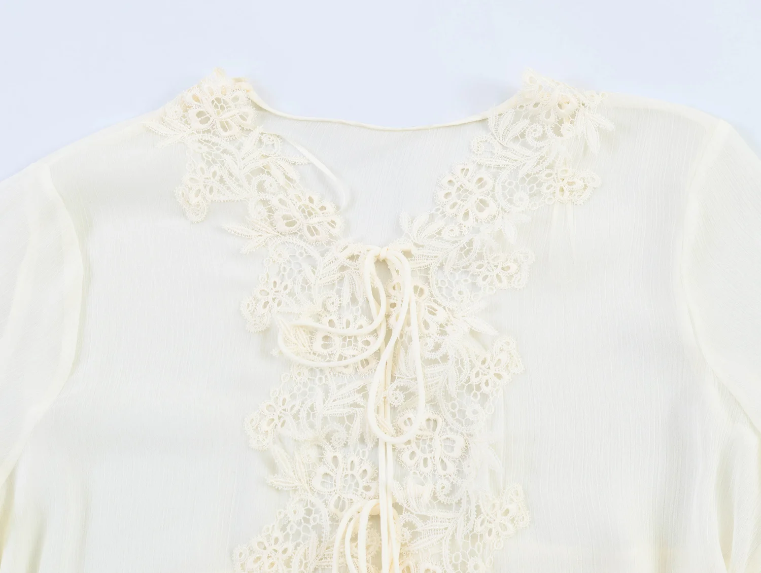 HH Damen Elegante Sexy Spitzenbluse mit Rüschen, V-Ausschnitt, Langen Ärmeln und Transparentem Chiffon, Sommermode 2026 für Abendverabredungen – Detail 4