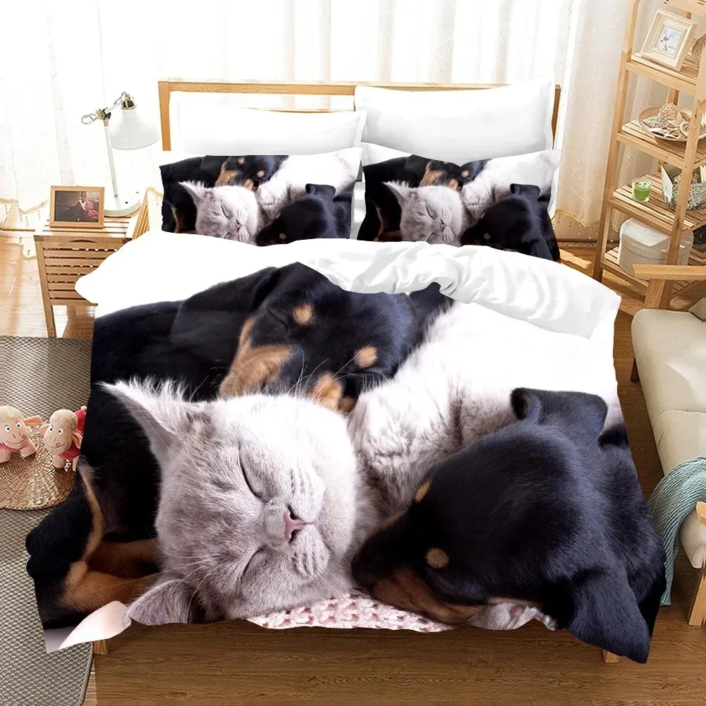 

3D Dog And Cat Comfortable Duvet Quilt Cover Pillowcase Bedding Set Children Bedroom Decoration Home Textile