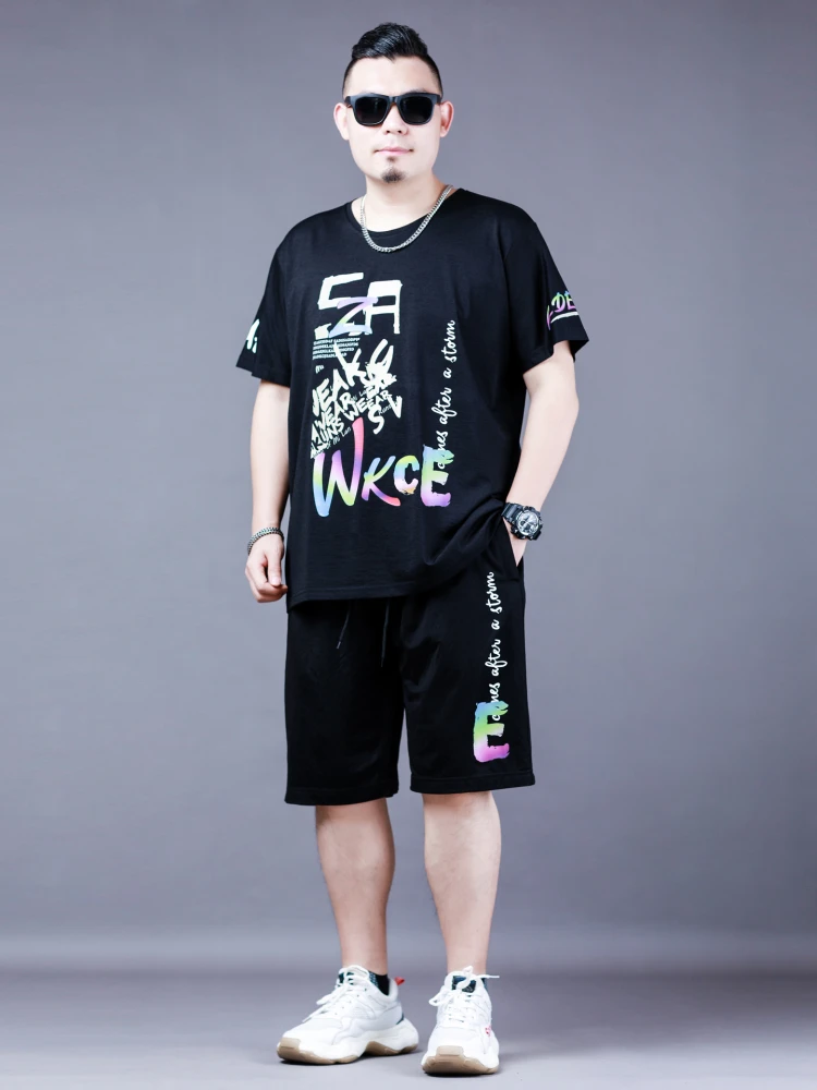 

plus Size Men's ort Sve T-irt And orts Set Casual Fitn Wear Five-Point Pants Cotton Blend Fabric Summer Outfit