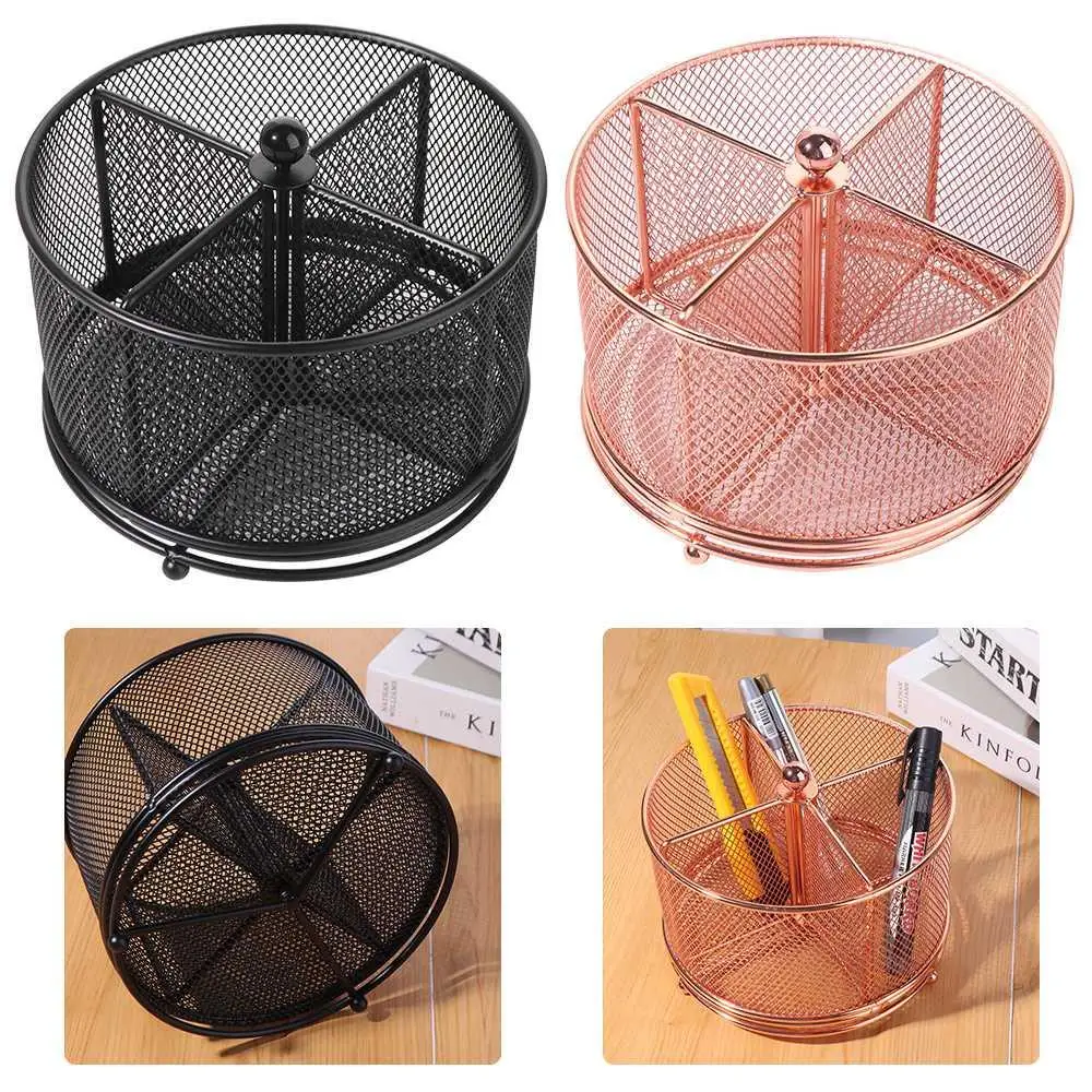 

Металл 360° ° Вращающийся сетчатый держатель для карандашей, 4 отделения, креативное ведро для хранения кистей для макияжа, многоцелевое выдолбленное ведро