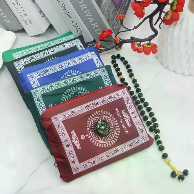 Islamic Travel Prayer Mat: Portable Waterproof Rug With Compass Beads For Ramadan Muslim Gifts