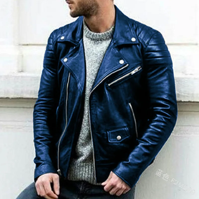 

Punk Fashion Slim Fit Leather Coat Clothing Male Anti-wind Motorcycle Lapel Diagonal Zipper Jackets Men PU Leather Jacket