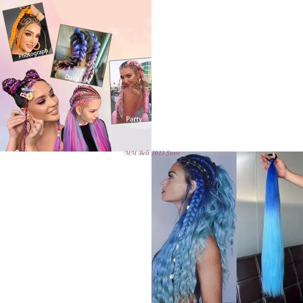 

49ME натуральный вид синтетический высокий хвост кос красочный шиньон для музыкального фестиваля