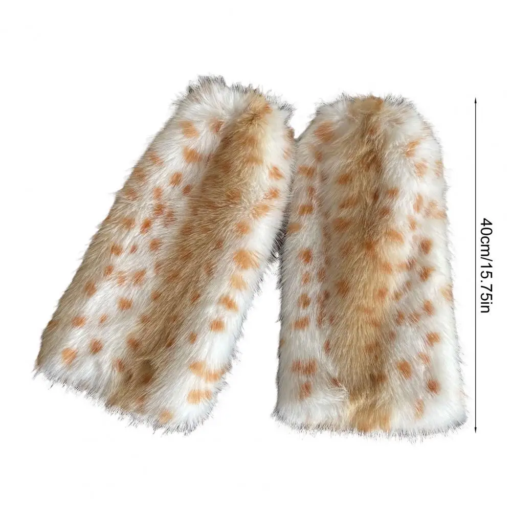 Scaldamuscoli in pelliccia di peluche leopardata da donna Harajuku Punk inverno caldo addensato imitazione leggings stivali copertura accessori per feste Lolita