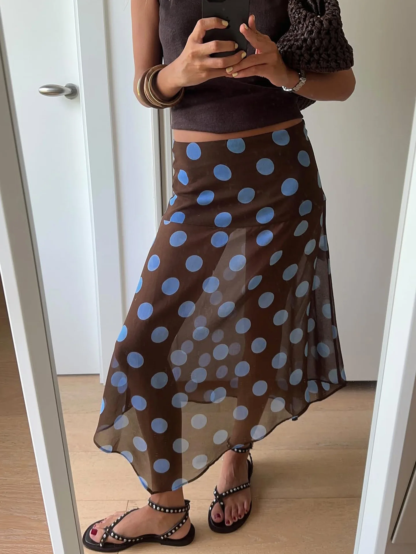 Ensemble haut col licou à pois pour femmes, dos nu, haut sans manches, Mini jupe fluide, costume élégant d'été, ensembles de mode pour dames, 2025