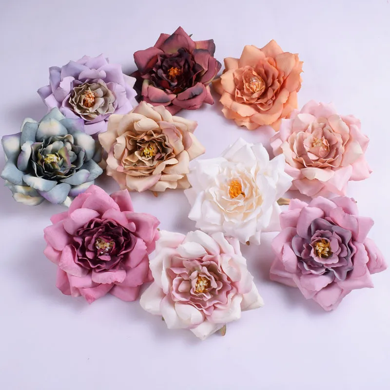 

20pcs 8cm Artificial Chinese Rose Head Stamen Flower For Wall Wedding Arch Bridal Bouquet Home Headdress Shoe Hat Decoration