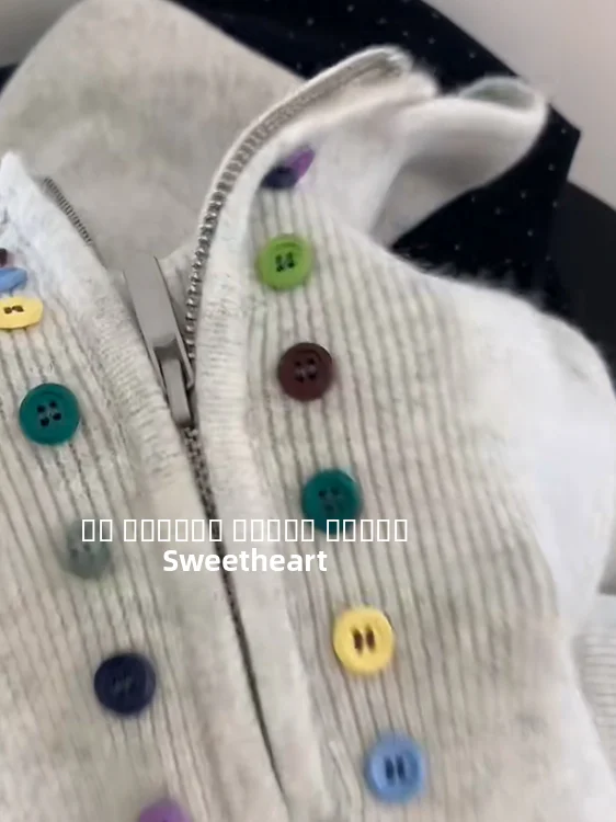 Suéter de Punto Hoado Estilo Coreano para Mujer, Otoño Invierno, Nuevo, Colorido, con Botones, Capucha, Media Cremallera, C...