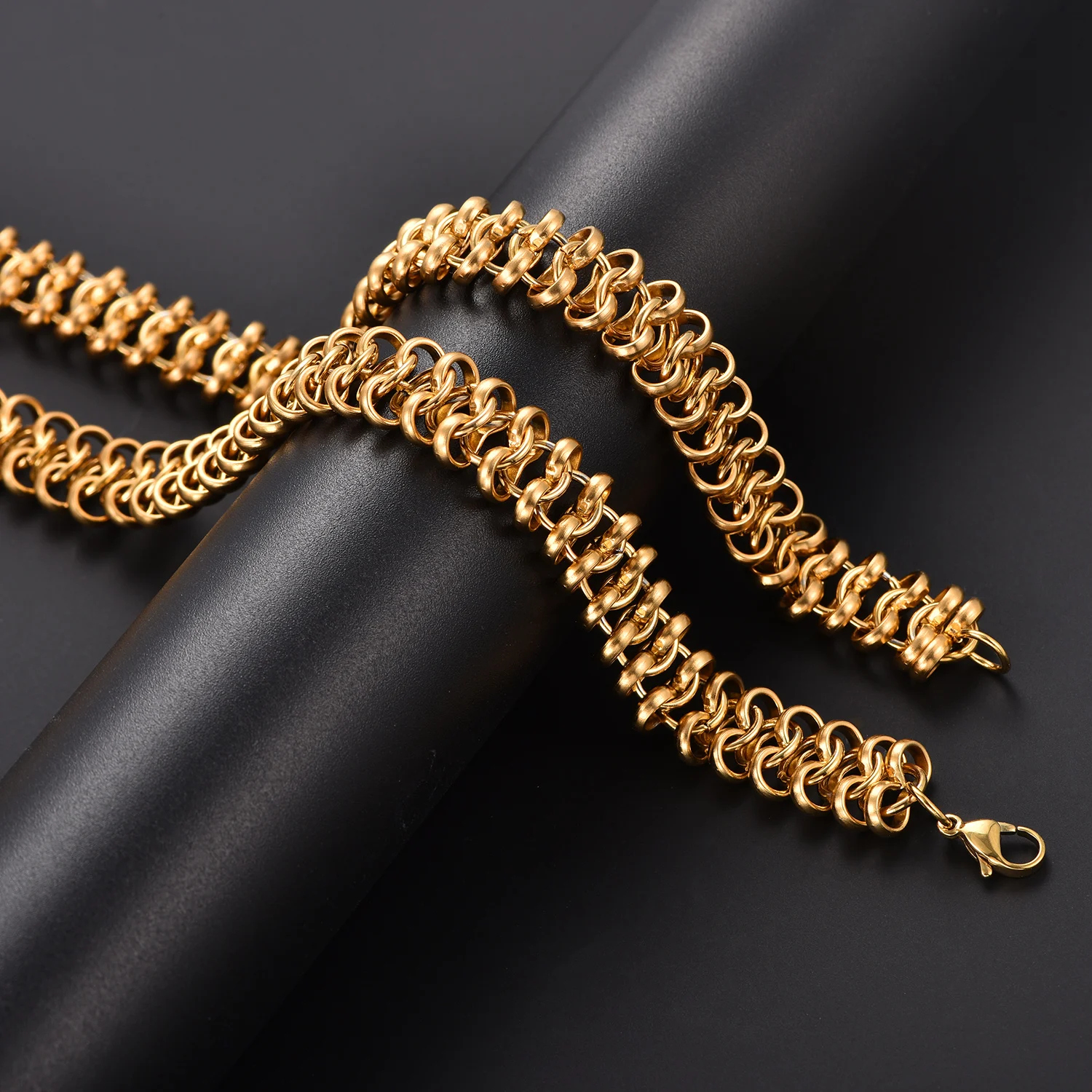Hochglanzpolierte 12MM Edelstahl-Halskette, Punk-Hip-Hop-Rolo-Halskette, Rock-Boy-Heavy-Metal-Schmuck für Männer und Jungen – Detail 5