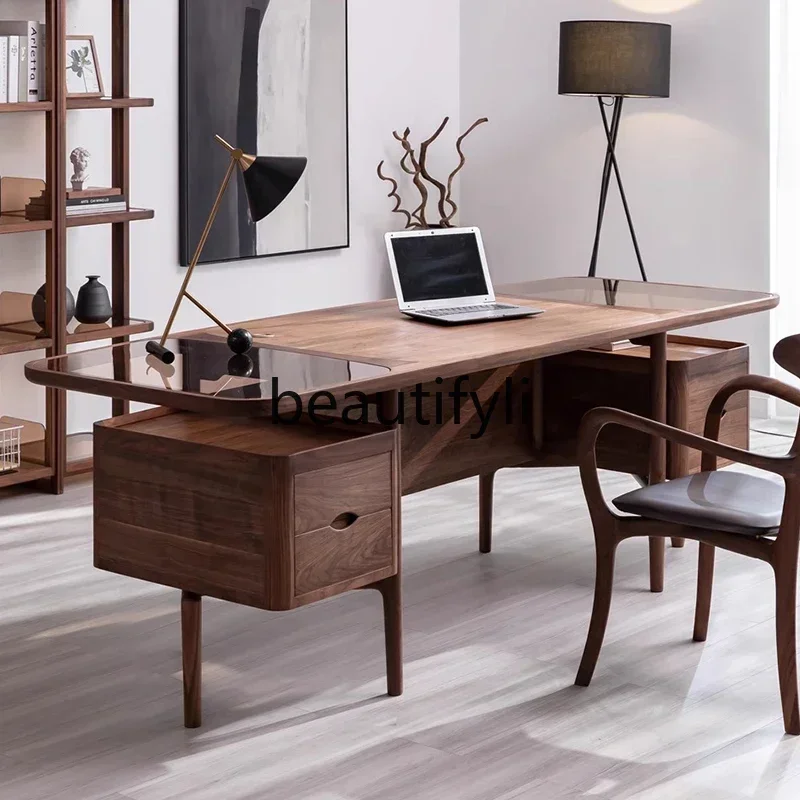 

12Chinese walnut solid wood desk adult home office boss table light luxury modern writing desk small apartment