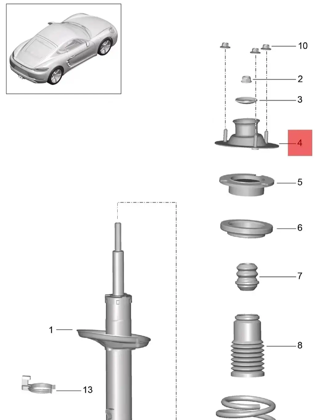 Rear Suspension Shock Strut Mount 98133305901 98133304512 For Porsche 718 982 Boxster Cayman 981 2014-2019