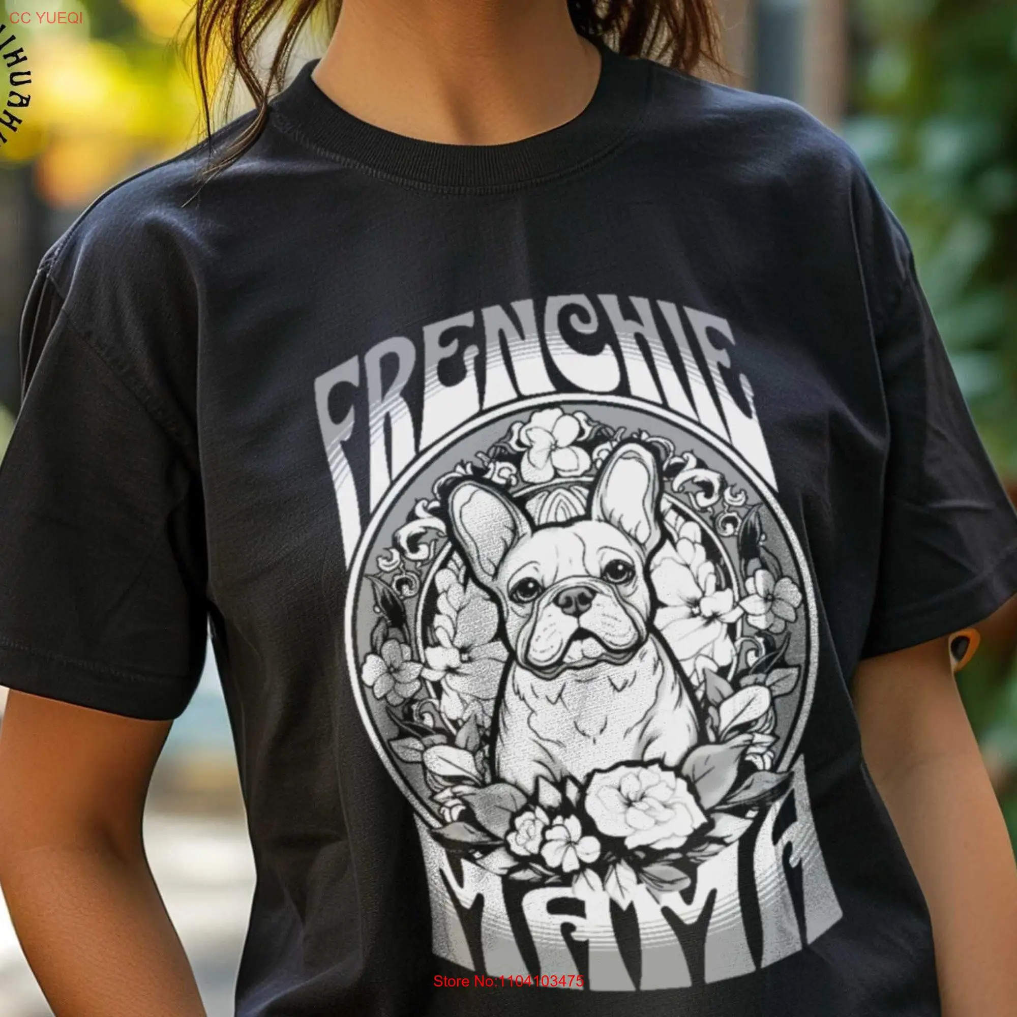 French Bulldog Mama T Shirt Frenchie Mom Cottagecore Hippie Retro Style 70s Art long or short sleeves