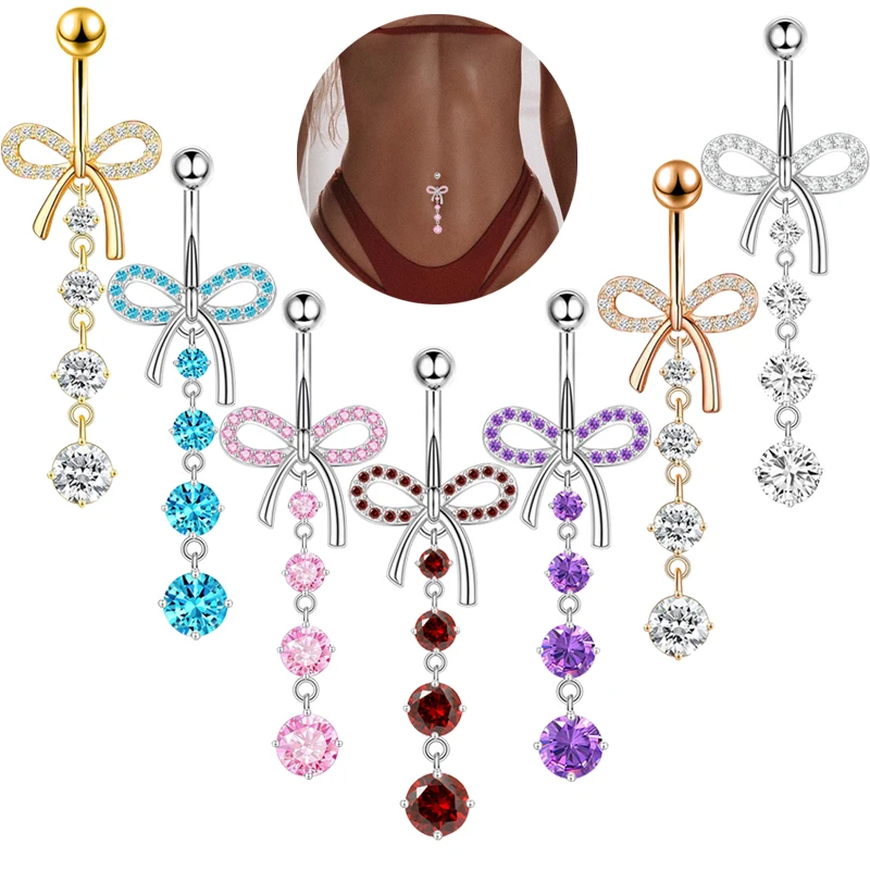 wholesales long Bow Dangle Belly Button Piercing Navel piercing jewelry 50pcs mix color 14g navel rings for women