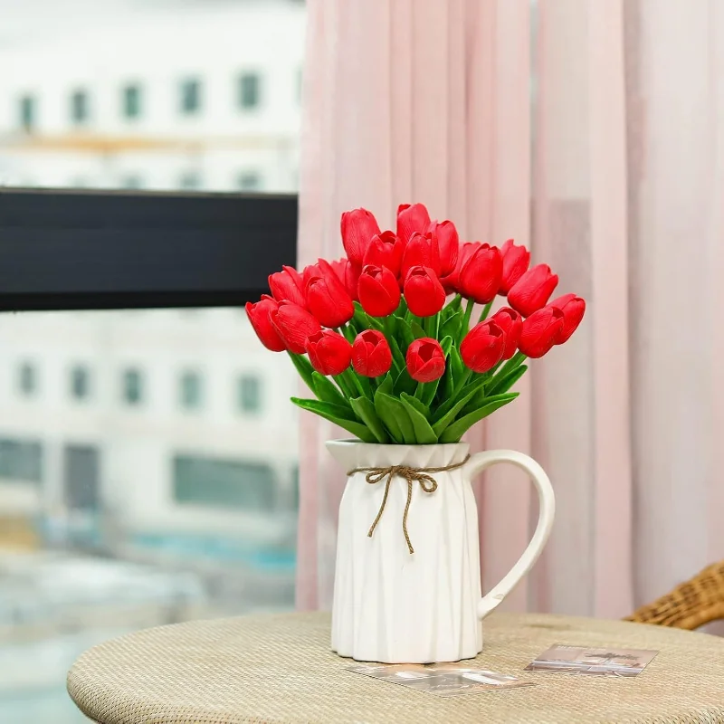 30 pezzi di tulipani in lattice artificiale fiori steli finti PU tulipani al tocco reale per la decorazione della festa nuziale (bianco)