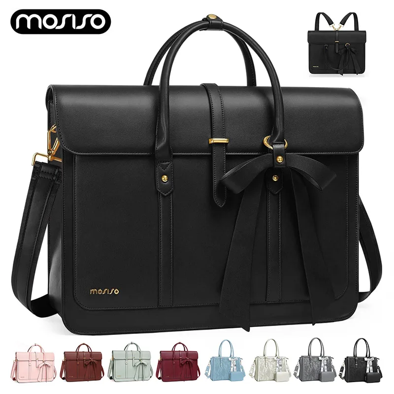 

MOSISO Women's Tote Bag for MacBook Air Pro M3 13.3 14 15 16 17.3 inch Notebook PU Leather Laptop Shoulder Bag Backpack Handbag