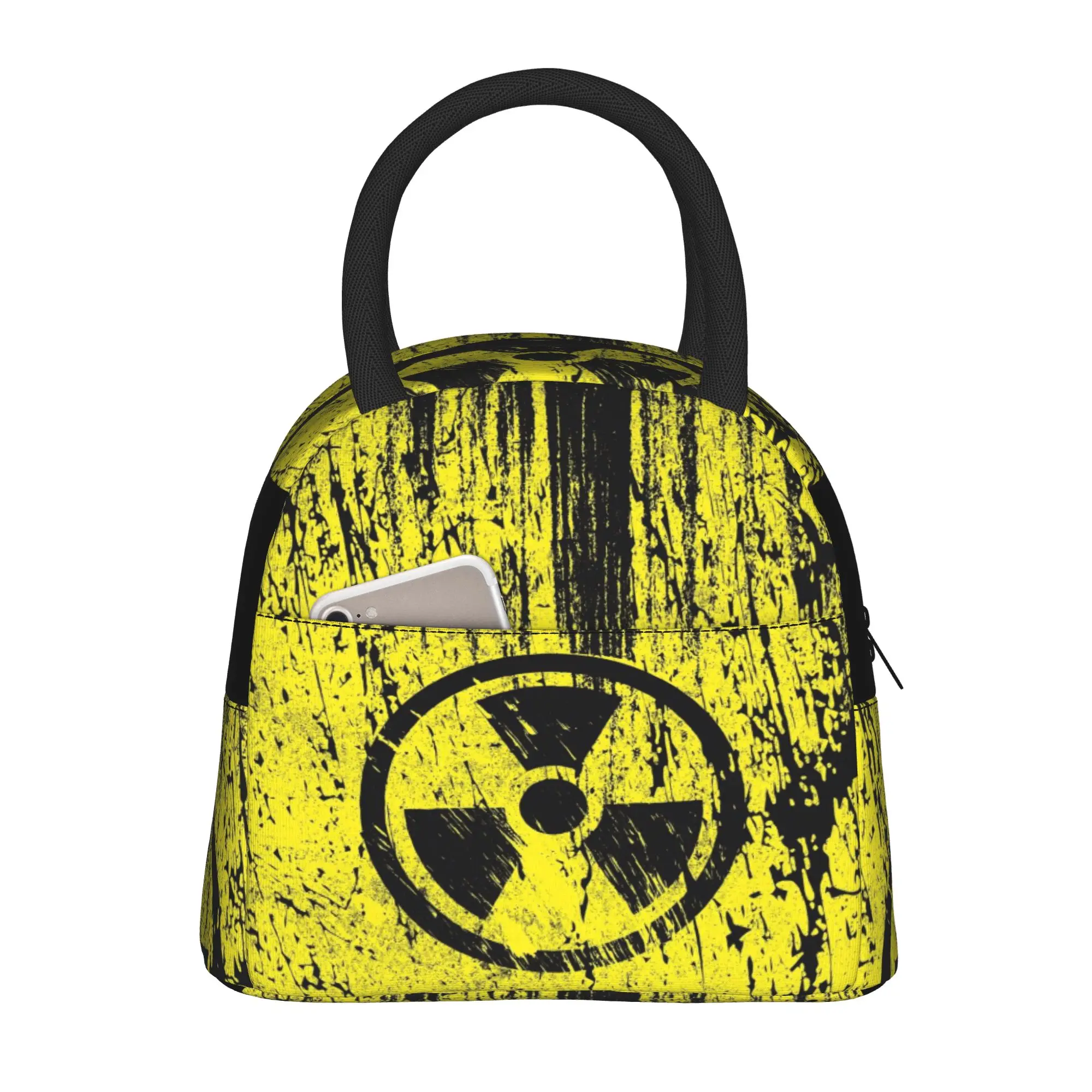 Back to school season  Food Bag Yellow Grunge Radioactive Warning Sign Zipper Closure Casual Personalised Solid Lunch Bag