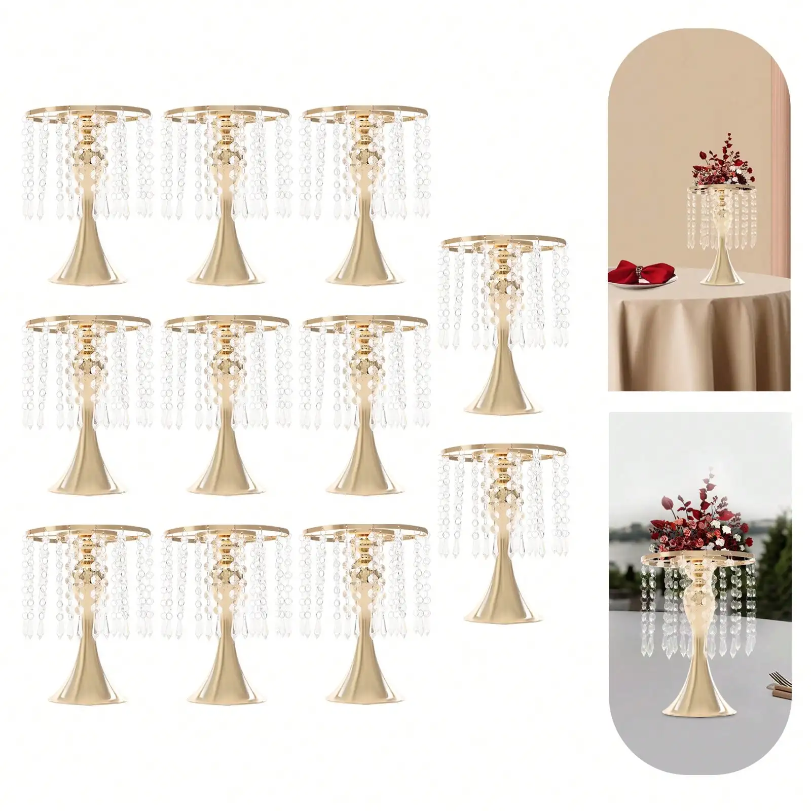10 PCS Wedding Crystal Flower Stands, 10.2 Inch/26 Cm Tall Metal Flower Arrangement Stand, Wedding Centerpieces, Elegant Table Centerpieces For Parties, Birthday, Anniversaries, Easy To Assemble