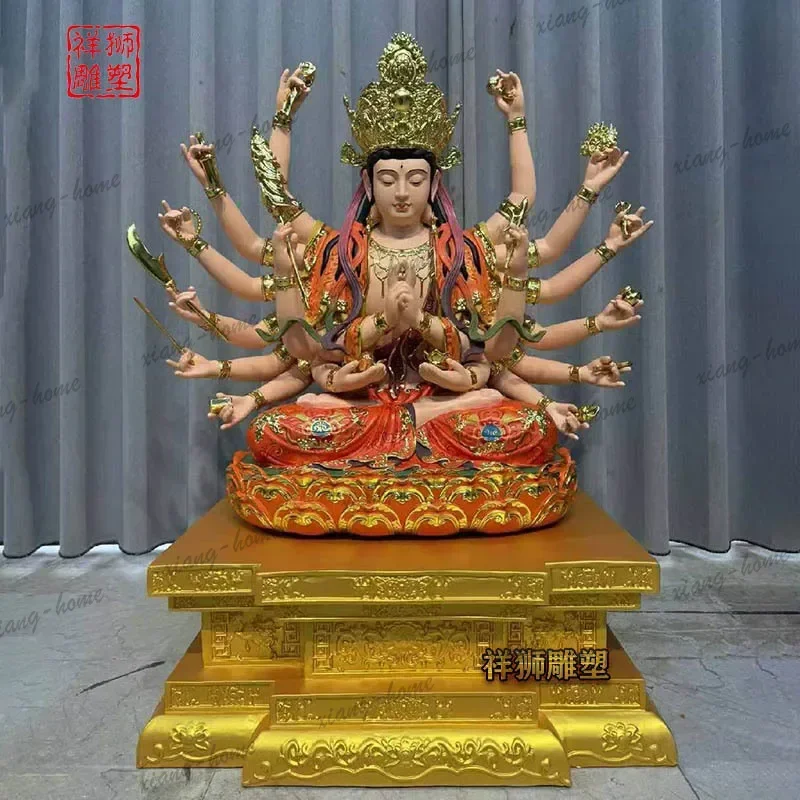 FG  Painted Statue of Eighteen-Armed Cundi Bodhisattva Mother Seven Koti Buddhamata Avalokiteshvara Guanyin Statue for  Worship