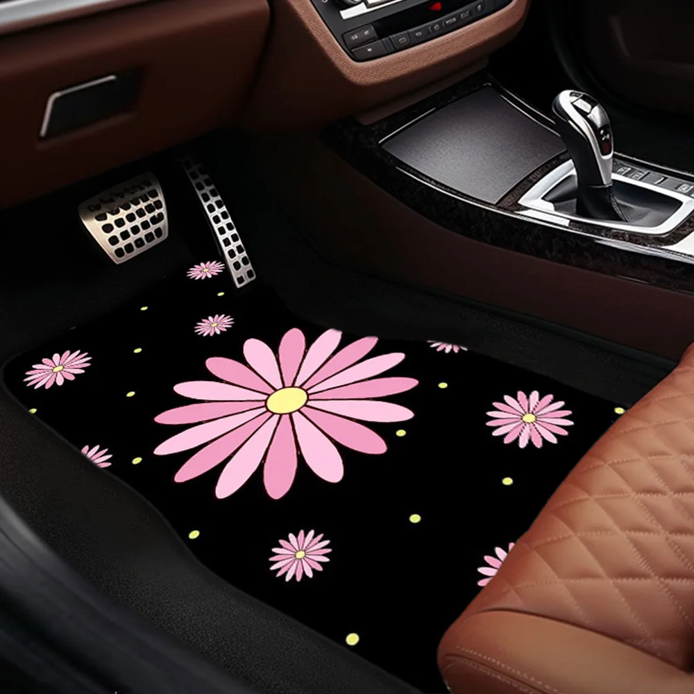 

1pc/2pcs/4pcs Flower Chrysanthemum Car Carpet Car Front And Rear Seat Mats Car Interior Digital Printed Mats Suitable For All Ca