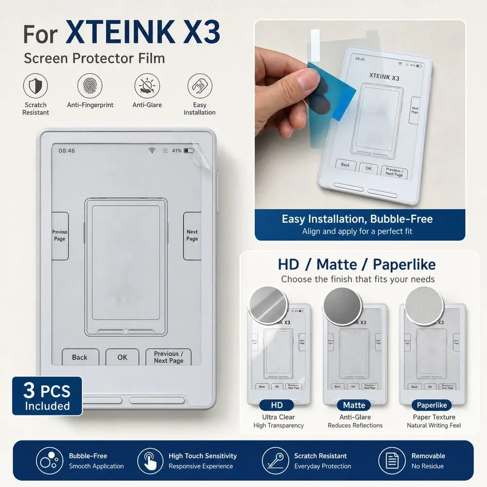 3pcs HD/Paperlike/Matte Screen Protector Film Anti Fingerprint Scratch Resistant Screen Protection Sheet for XTEINK X3