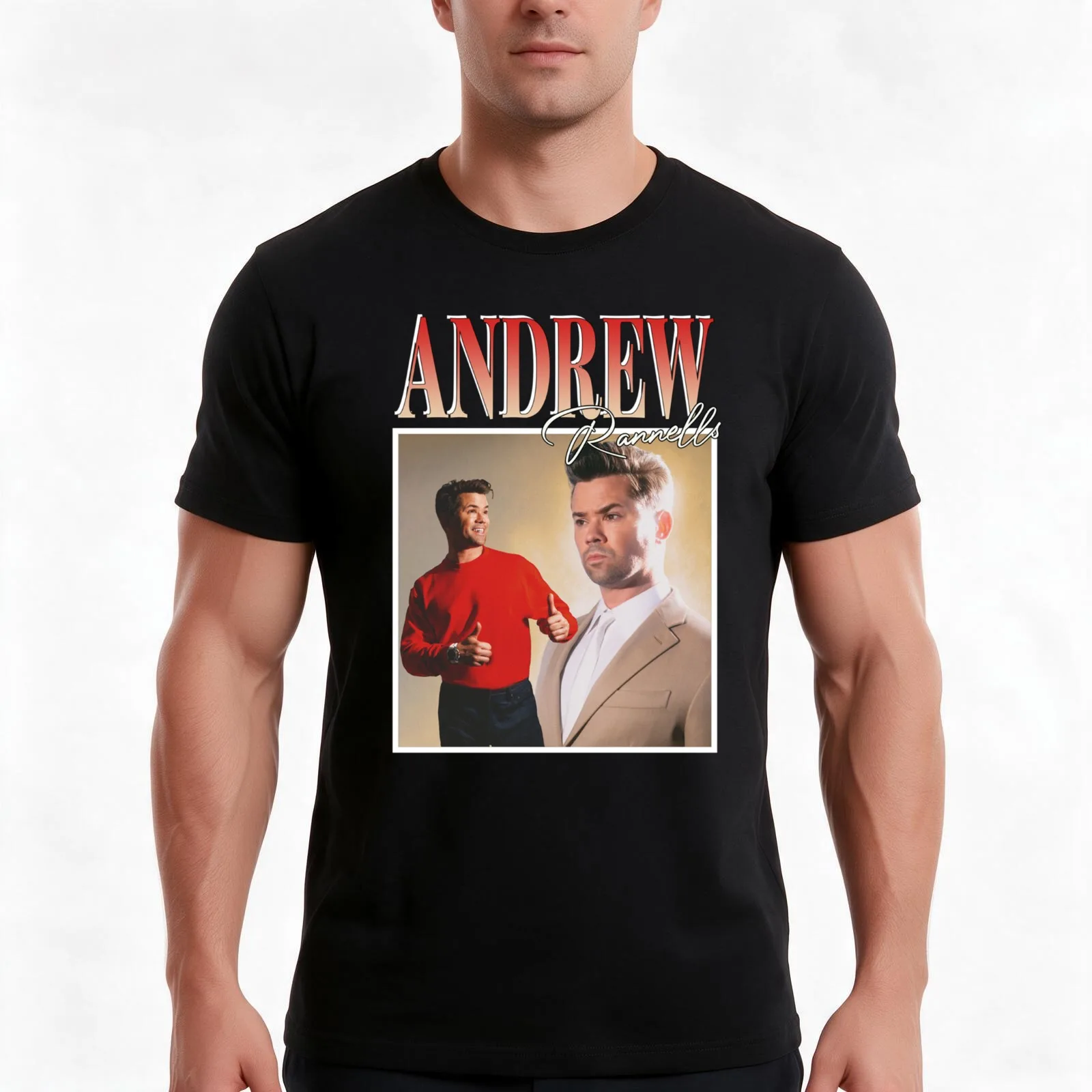 Andrew Rannells T-Shirt, Summer Casual Cotton Tee, Oversized Streetwear Tops, Vintage Graphic Print, Loose Fit Short Sleeve