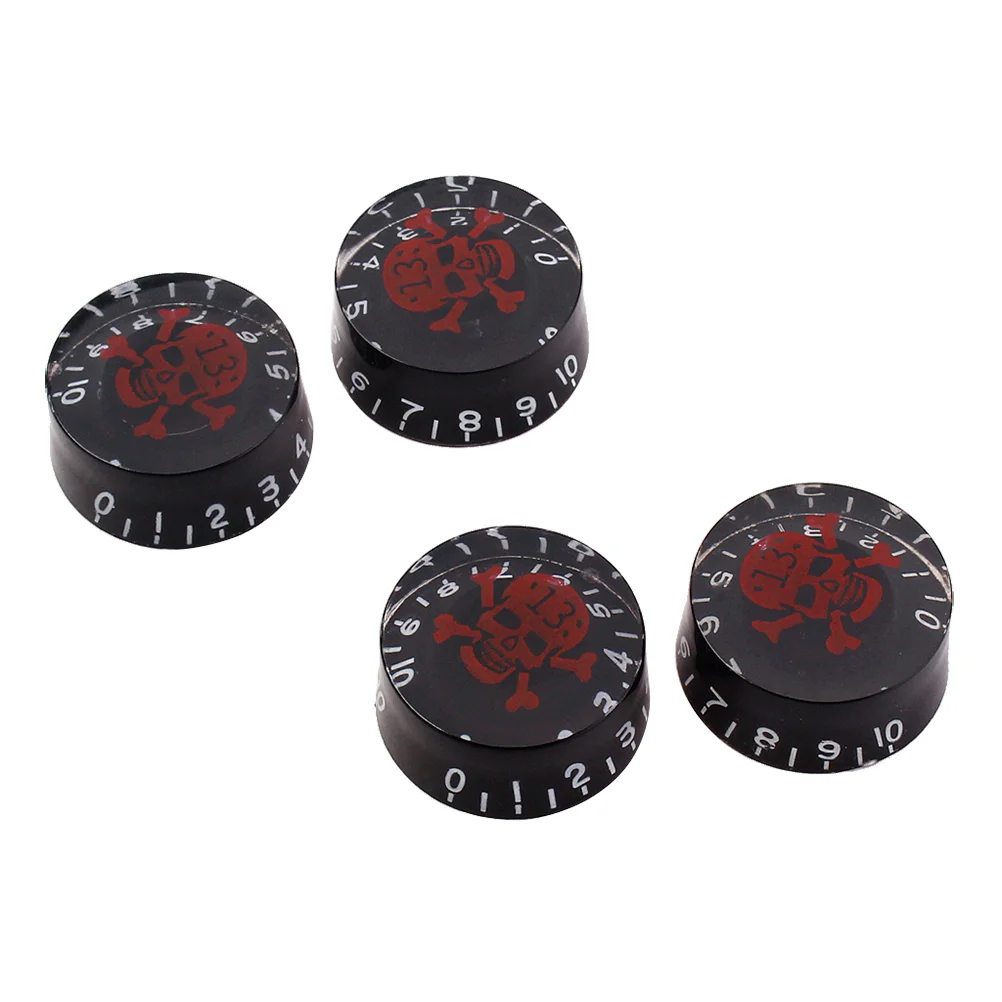 

4 PCS/ Set Guitar Knobs Volume Tone Control Knobs Skull Pattern Rotary Knobs for Electric Guitar Parts Replacement (Black/ Re
