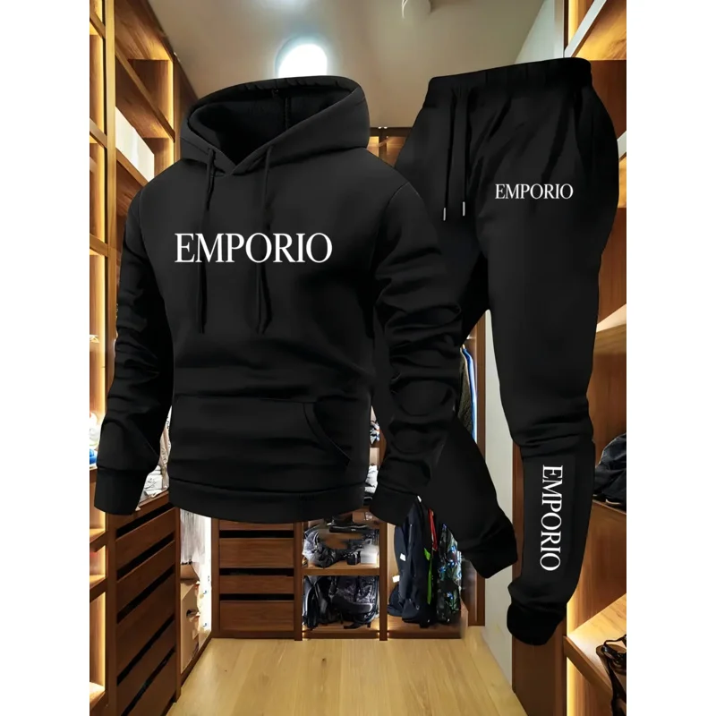 

Осенне-зимний мужской спортивный костюм: повседневный и удобный комплект из худи и спортивных брюк (двойка)